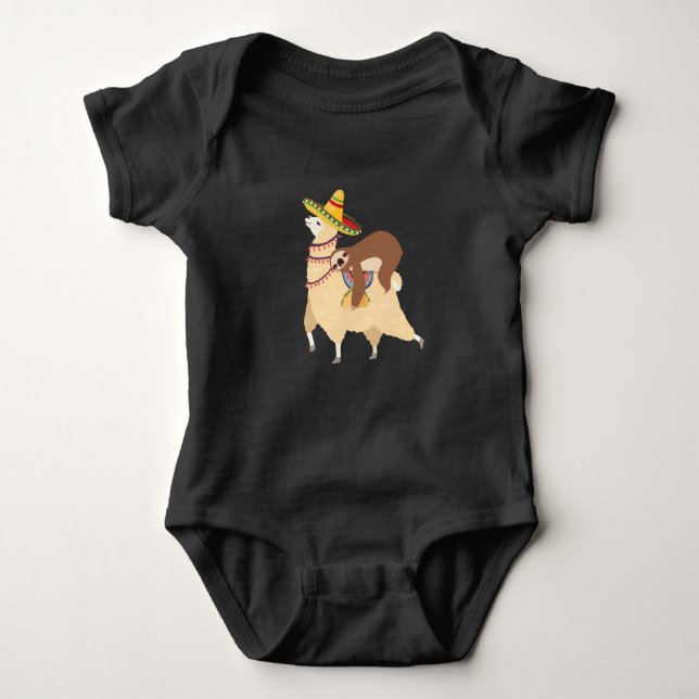 Taco Lounge Tiere Lazy Sloth Riding Lama Baby Strampler (Vorderseite)