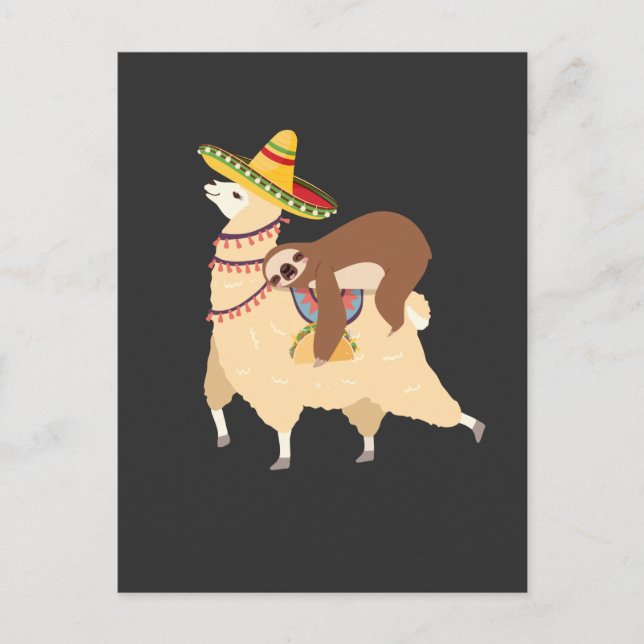 Taco Love Animals Lazy Sloth Riding Llama Postkarte (Vorderseite)