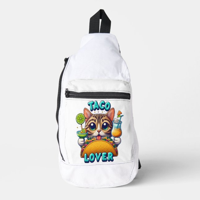 Taco Lover Katze mit erfrischendem Getränk Crossbody Bag (Vorderseite)