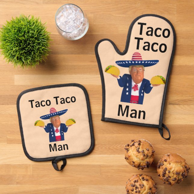 Taco Man Oven Mitt & Pot Holder Ofenhandschuh & Topflappen-Set (Oben Unten)