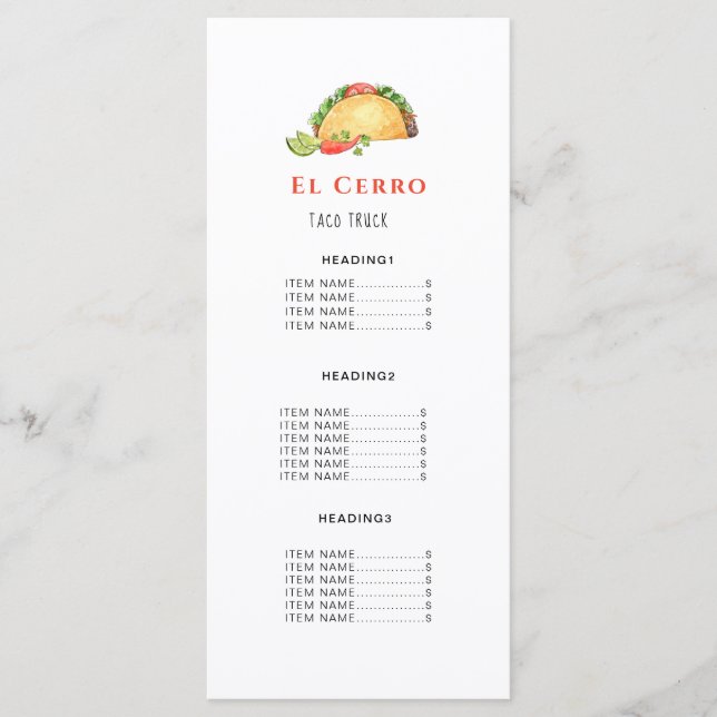Taco Mexican Food Menu Card Menükarte (Vorderseite)