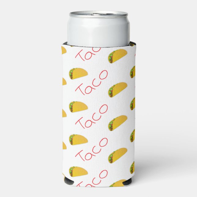 Taco-Muster mit rotem Text auf weiß Selters Dosenkühler (Seltzer Vorderseite)