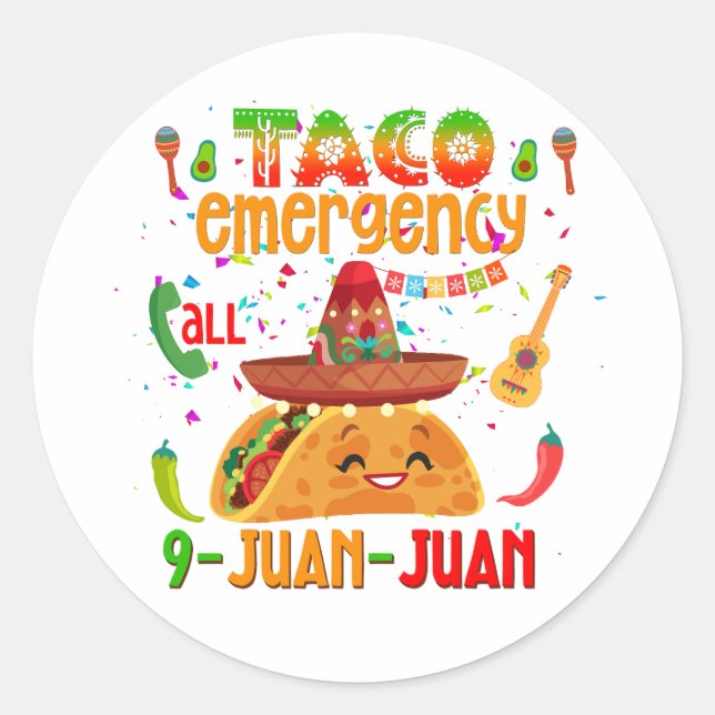 Taco-Notruf 9 JUAN JUAN Cinco de Mayo Runder Aufkleber (Vorderseite)