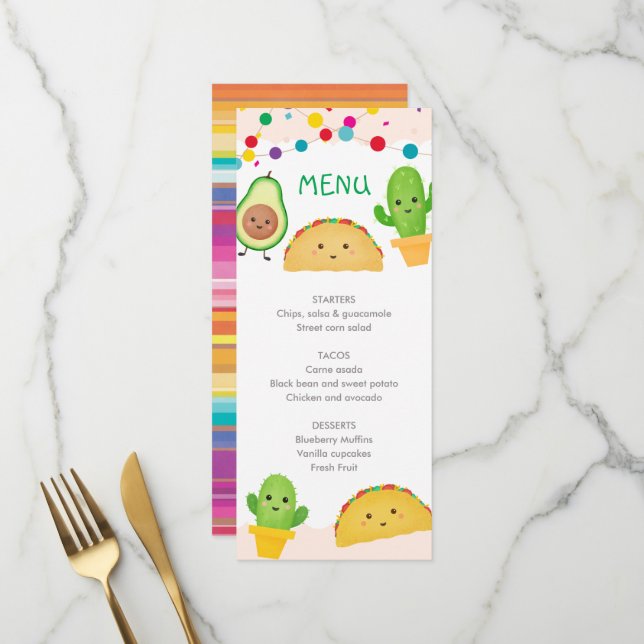 Taco Party Baby Showkarte Menükarte (Vorderseite/Rückseite Beispiel)