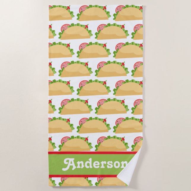 Taco Pattern Personalisiert Beach Handtuch (Vorderseite)