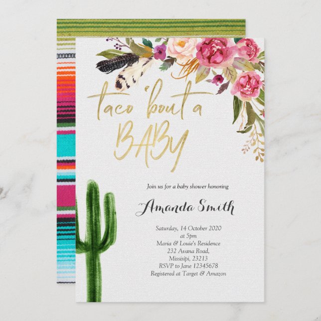 Taco sur bébé Floral Couples Douche Invitation (Devant / Derrière)