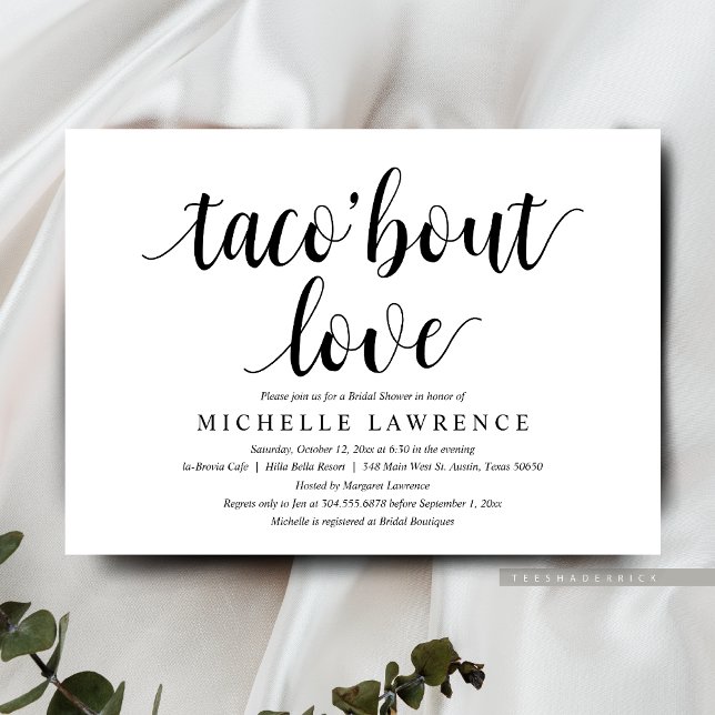 taco sur l'amour, Invitation de douche nuptiale (Taco bout love, Modern Bridal Shower Party Celebration Invitation Card)