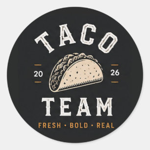 🌮 Taco-Team-Mitarbeiter-Logo für mexikanische Res Runder Aufkleber