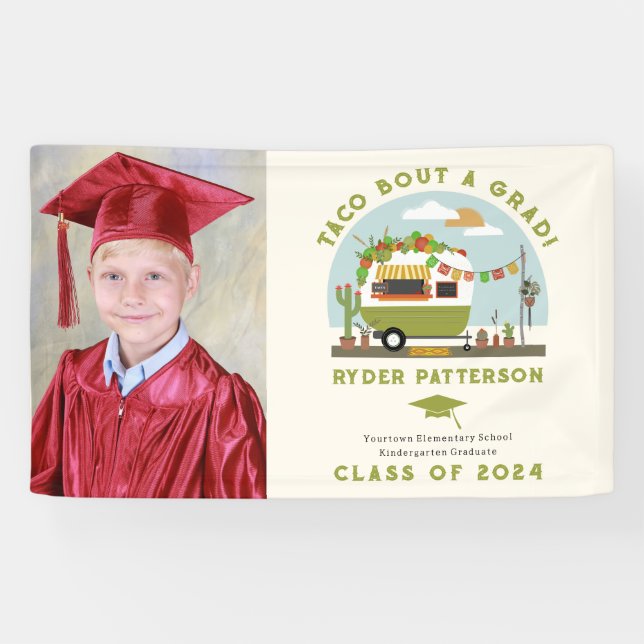 Taco Truck Green Foto Kinder Abschluss Banner (Horizontal)
