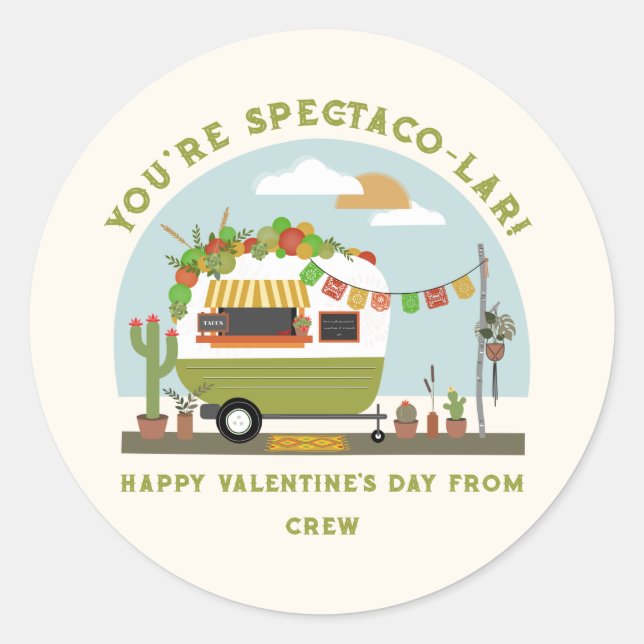 Taco Truck Pun Green Camper Schule Valentine Runder Aufkleber (Vorderseite)