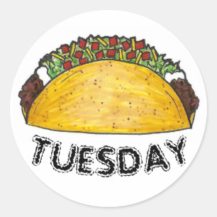 TACO TUESDAY Mexican Tex Mex Food Tacos Feinschmec Runder Aufkleber