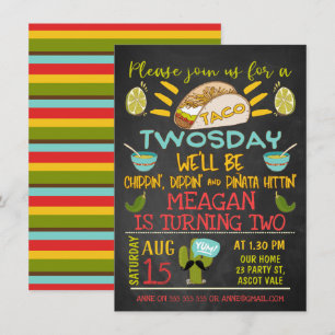 Taco Twosday Chalkboard 2e Invitation d'anniversai