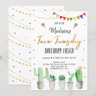 Taco Twosday Gold Fiesta Geburtstag Einladung