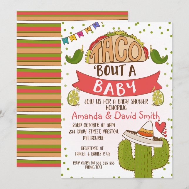 Taco über Baby Fiesta Theme Kinderdusche Einladung (Vorne/Hinten)