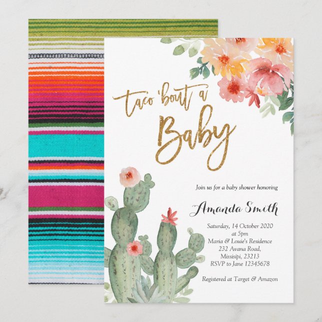 Taco über Baby Floral Baby Dusche Einladung (Vorne/Hinten)