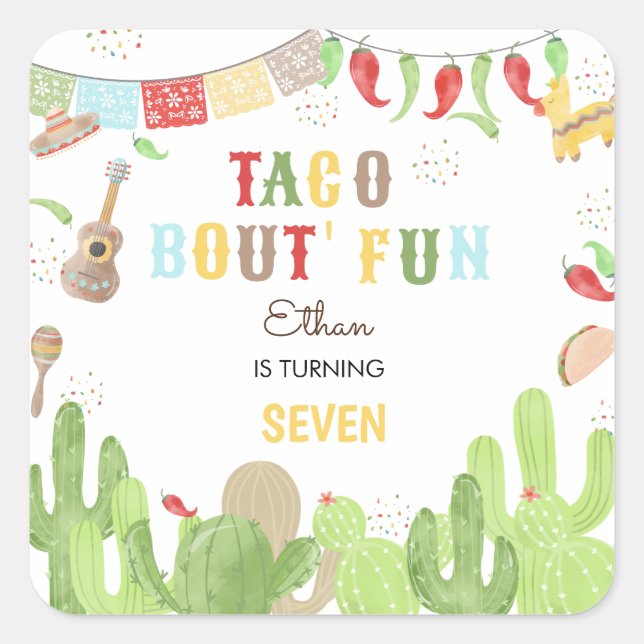 Taco über den lustigen Fiesta mexicanischer Geburt Quadratischer Aufkleber (Vorderseite)