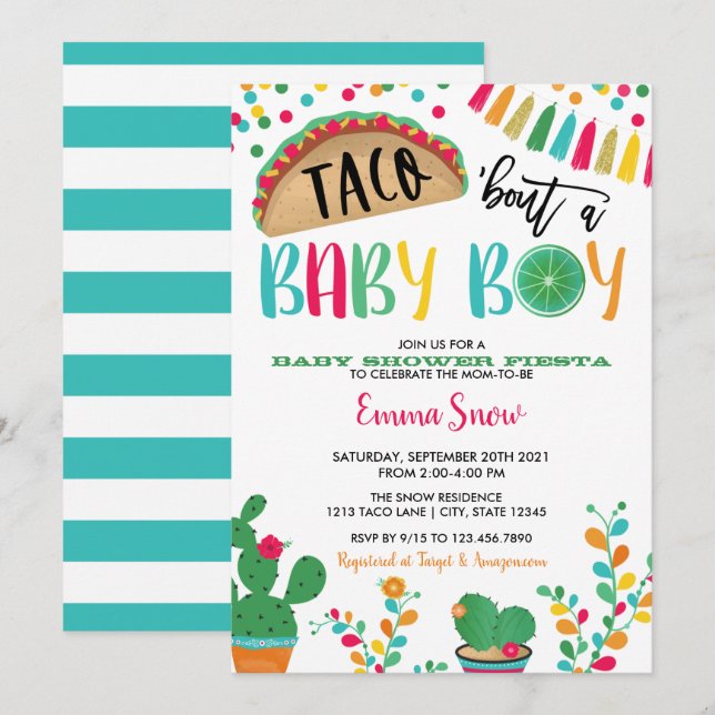 Taco über eine Baby Boy Shower Einladung (Vorne/Hinten)
