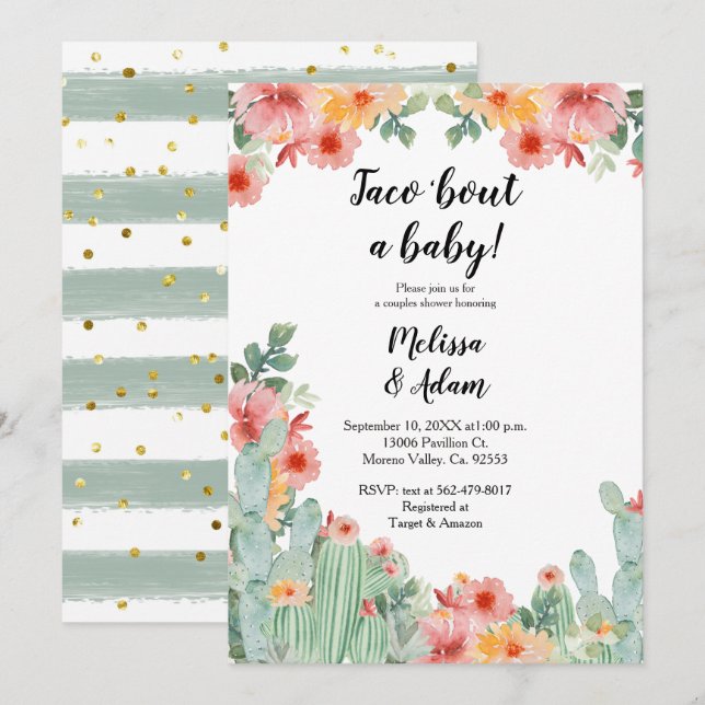 Taco über eine Baby Cactus Baby Shower Einladung (Vorne/Hinten)
