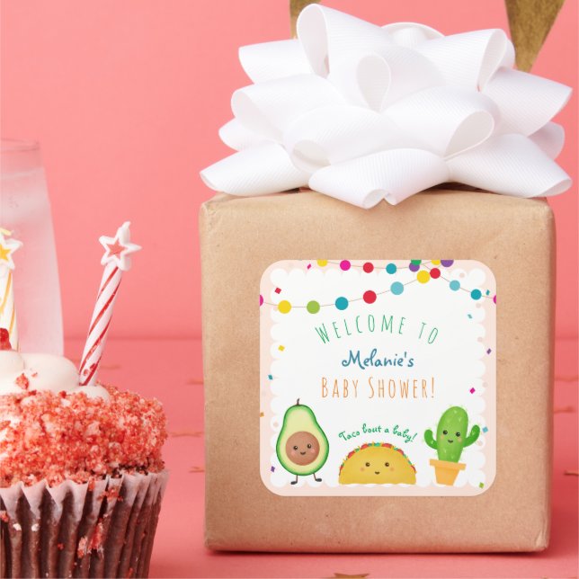 Taco über eine Babydusche zum Thema Fiesta Quadratischer Aufkleber (Party)