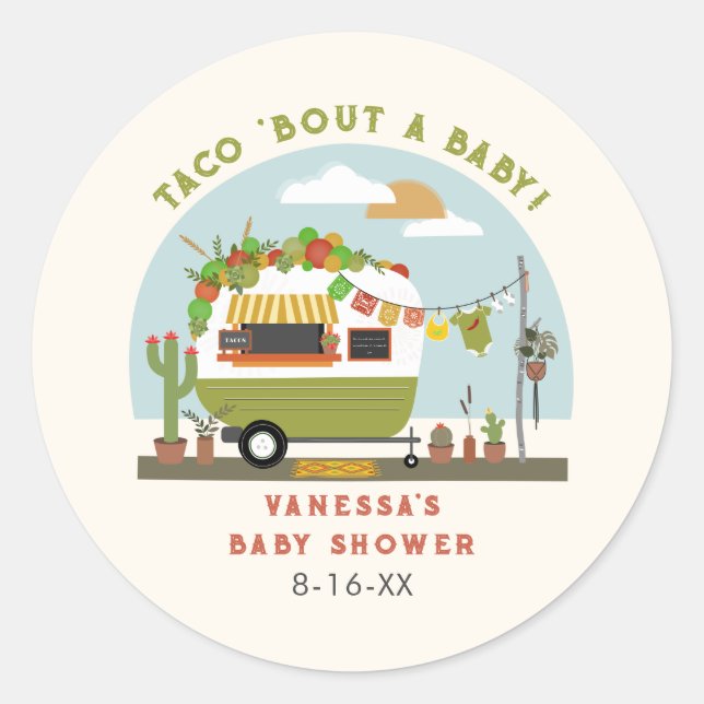 Taco über eine neutrale grüne Baby-Dusche Runder Aufkleber (Vorderseite)