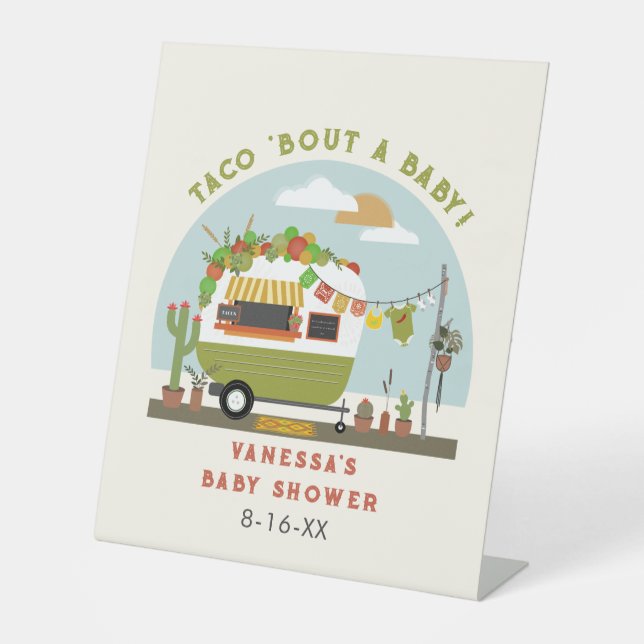 Taco über eine neutrale grüne Baby-Dusche Sockelschild (Vorderseite)