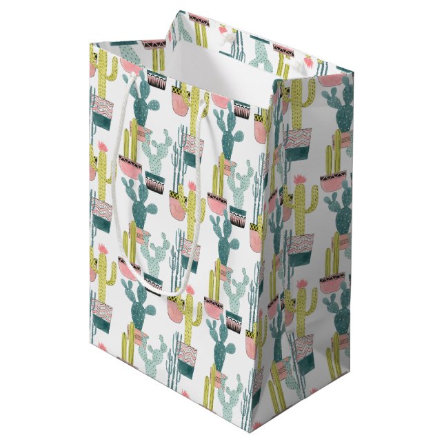 Taco über Liebe | Kaktus Muster Mittlere Geschenktüte (Vorderseite Schrägansicht)
