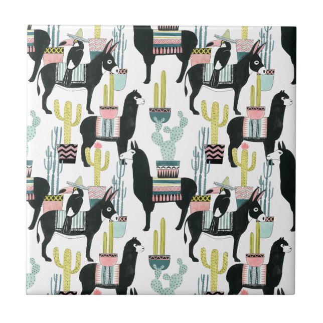 Taco über Liebe | Lama- und Donkey-Muster Fliese (Vorderseite)