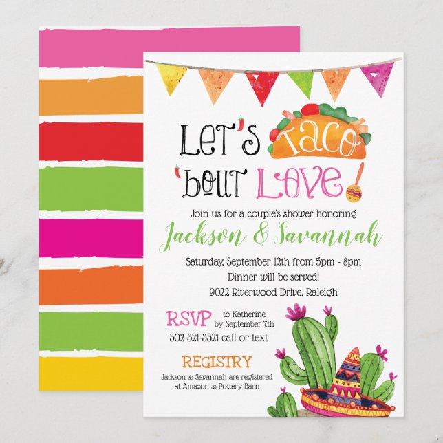 Taco über Liebe - Paare Coed Bridal Einladung (Vorne/Hinten)