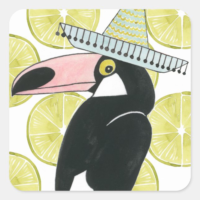Taco über Liebe | Toucan Sombrero Quadratischer Aufkleber (Vorderseite)