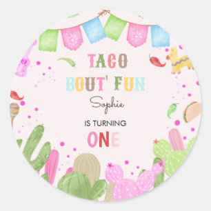 Taco über lustiges Fiesta mexicanischen ersten Geb Runder Aufkleber