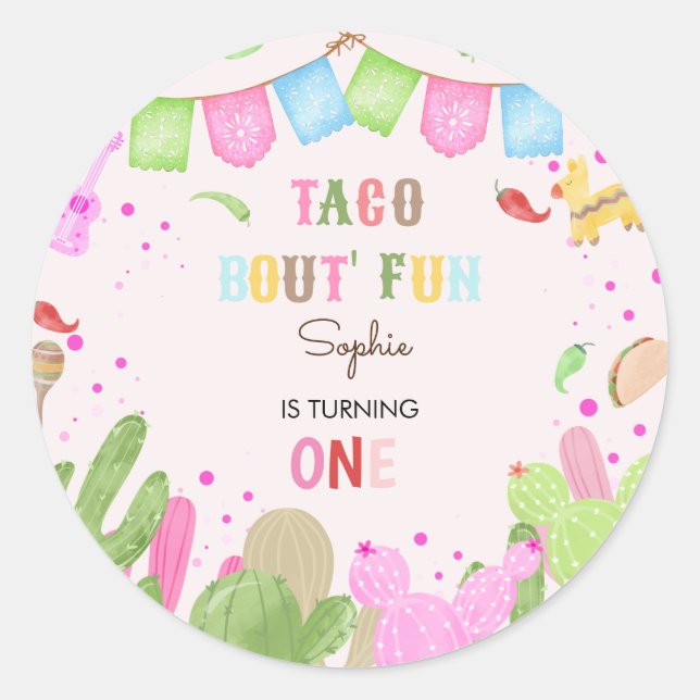 Taco über lustiges Fiesta mexicanischen ersten Geb Runder Aufkleber (Vorderseite)