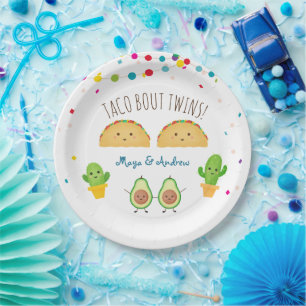 Taco über Twins! Fiesta Theme Twin Baby Reveal In Pappteller
