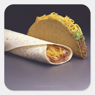 Taco und Bohne Burrito Quadratischer Aufkleber