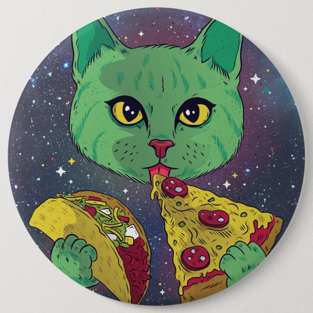 Taco und Pizza Cosmic Space Cat Button (Vorderseite)