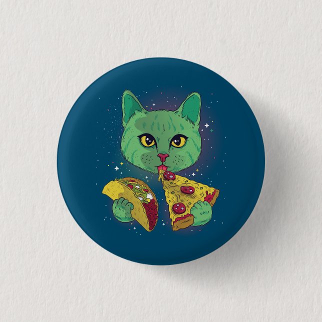 Taco und Pizza Cosmic Space Cat Button (Vorderseite)