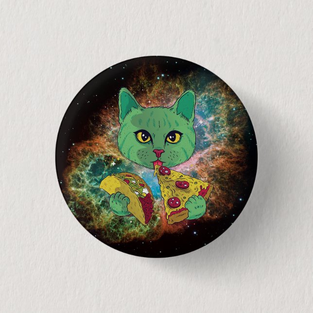 Taco und Pizza Cosmic Space Cat Button (Vorderseite)