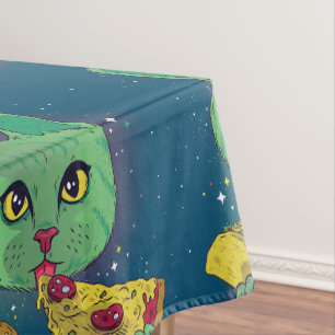 Taco-und Pizza-kosmische Raum-Katze Tischdecke