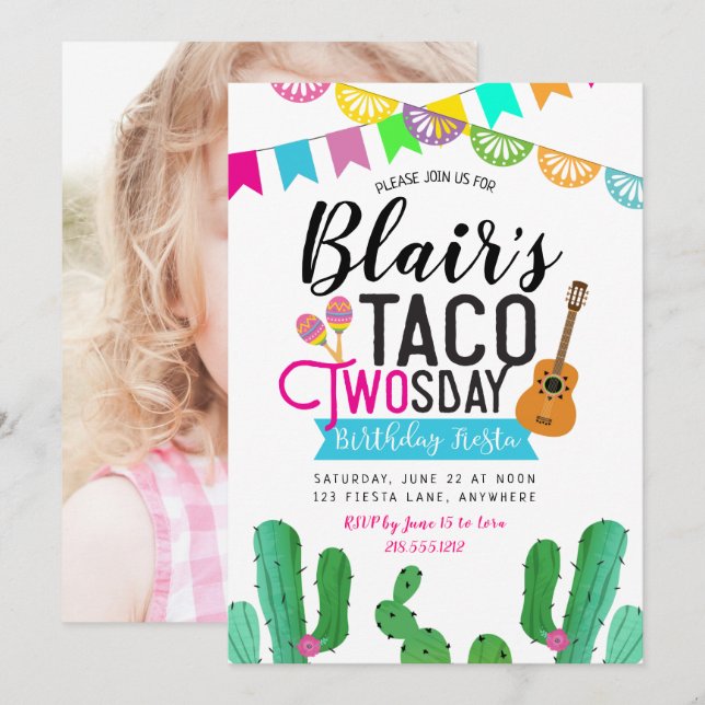 Taco Zweitägiges Foto Einladung zum Geburtstag (Vorne/Hinten)