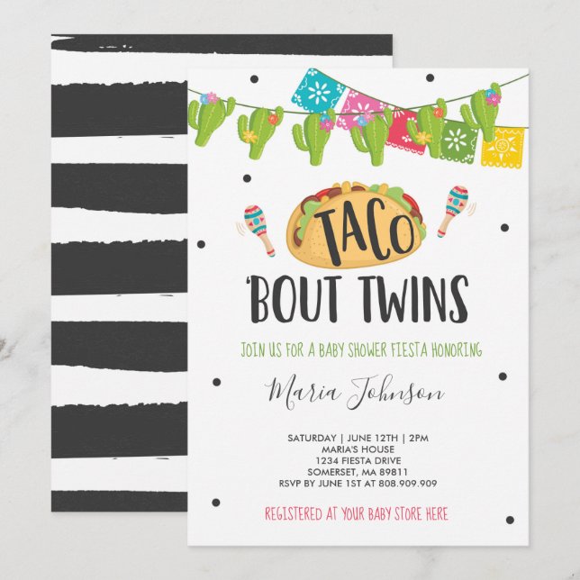 Taco'Bout Twins Fiesta Twin Baby Dusche Einladung (Vorne/Hinten)