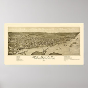 Tacoma, WA Panorama Karte - 1885 Poster