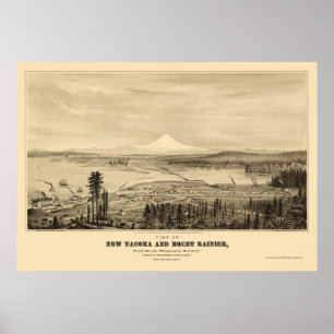 Tacoma, WA panoramische Karte - 1878 Poster