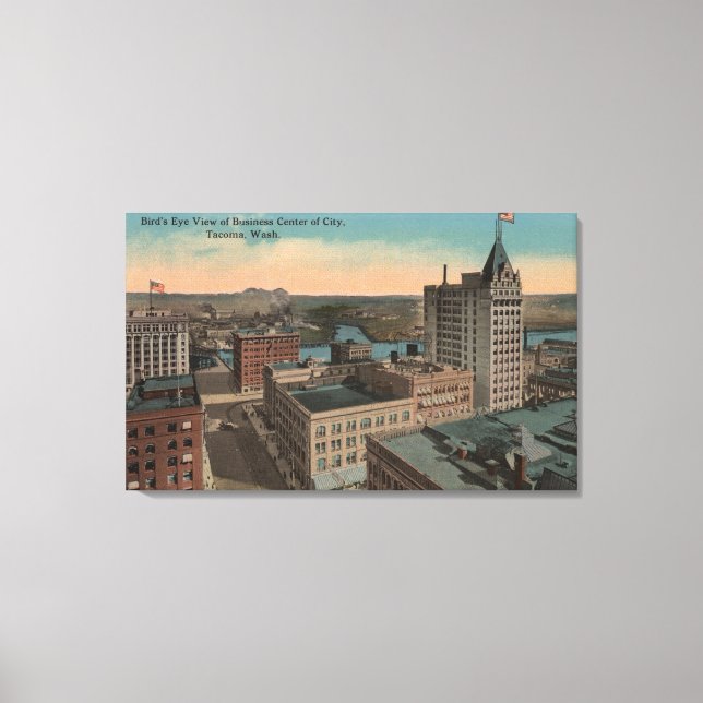 Tacoma, WA - Vogelblick in der Innenstadt Leinwanddruck (Vorderseite)
