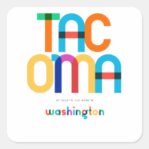 Tacoma Washington Mitte des Jahrhunderts, Pop Art, Quadratischer Aufkleber