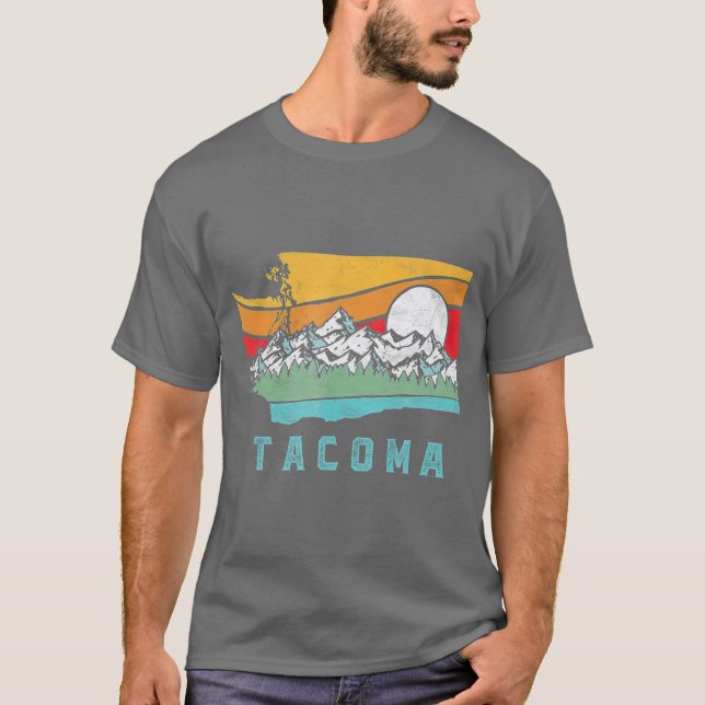 Tacoma Washington Outdoor Retro Mountains T-Shirt (Vorderseite)