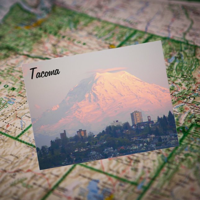 Tacoma, Washington und Mount Rainier Travel Postkarte (In Situ Map)