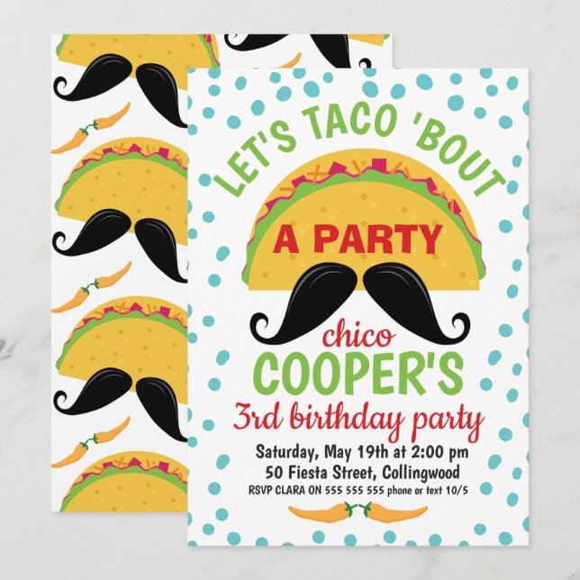 Taco''s about A Party Birthday Invitation Boy (Devant / Derrière)