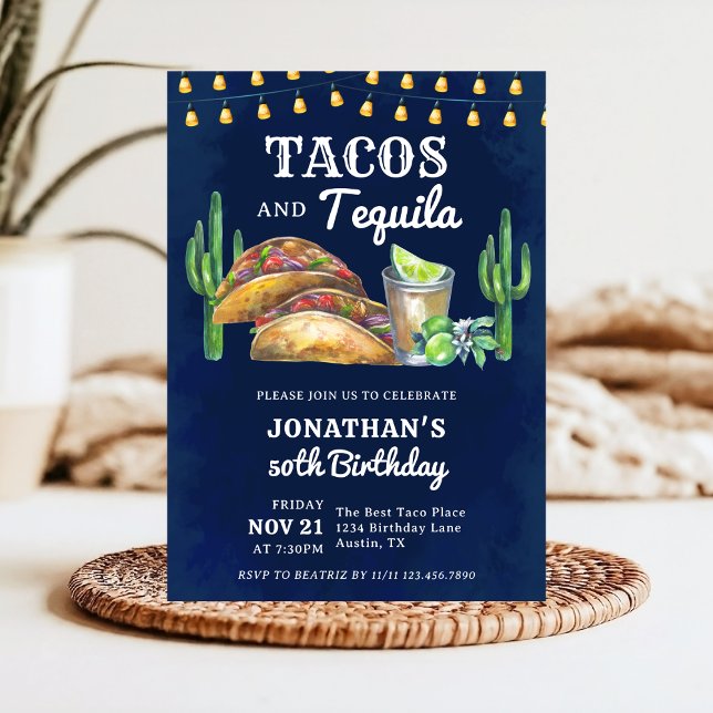 Tacos and Tequila Mexican Fiesta Adult Birthday  Einladung (Von Creator hochgeladen)
