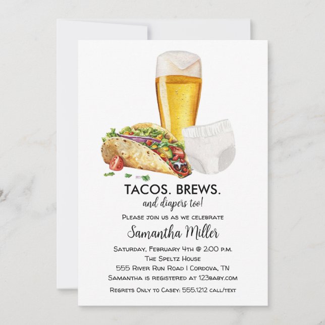 Tacos Brews and Diapers Baby shower Invitation (Devant)