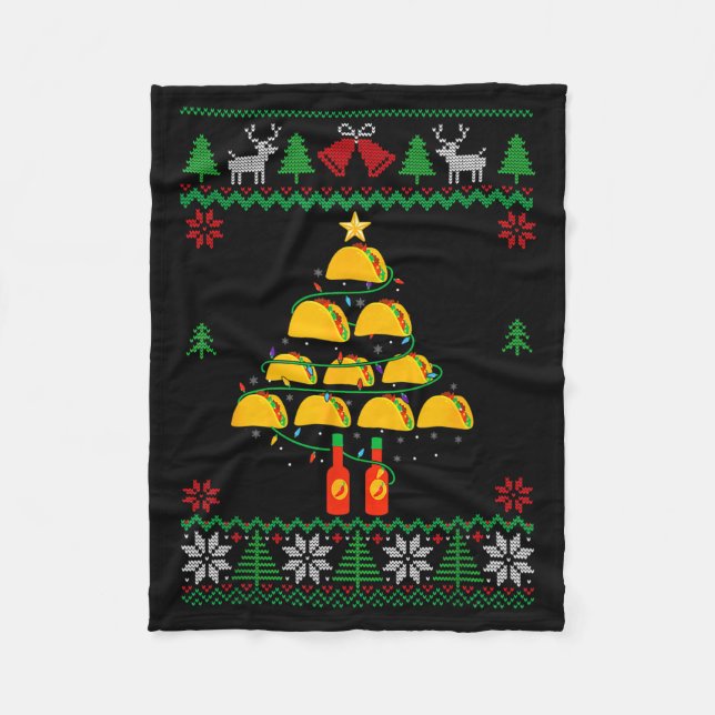Tacos Christmas Tree Ugly Sweater Christmas Family Fleecedecke (Vorderseite)