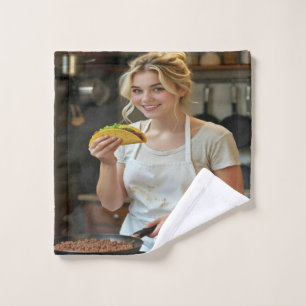 Tacos essend Foto personalisieren anpassen Badhandtuch Set